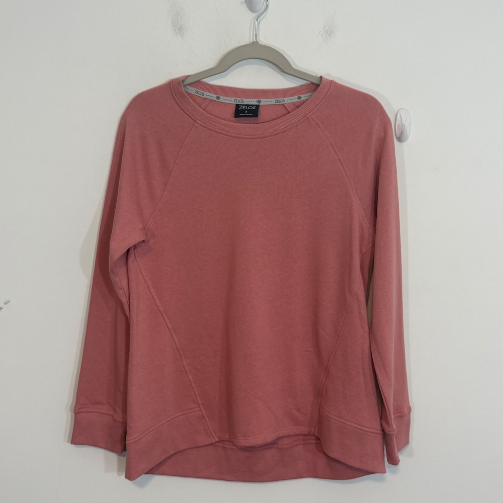 Zelos Womens Sweatshirt S Pink Raglan Crew Neck Fleece Athleisure Sporty